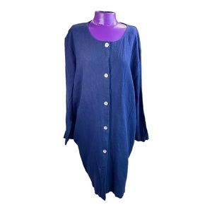 Coldwater Creek navy linen rayon button up tunic L